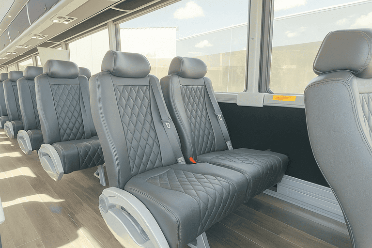 interior of Long Beach Coach Bus Service charter bus