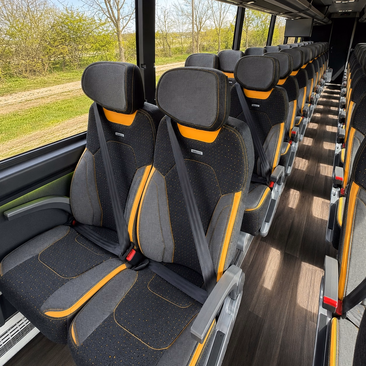 long beach charter bus rental interior